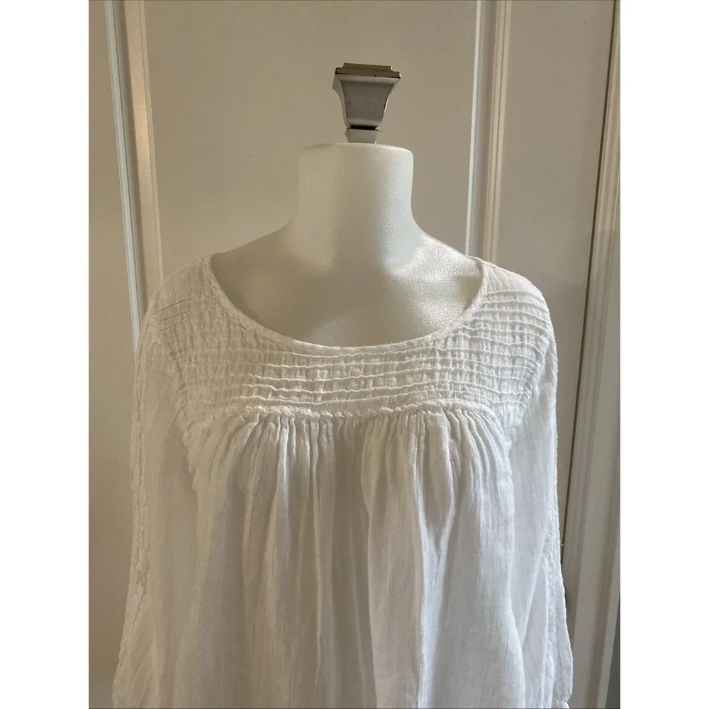 The White Company 100% Linen Blouse Top Size 10 White Pintuck Gauze Peasant Boho - Picture 2 of 15